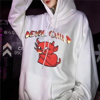 Gotic Diavolul Flacără De Foc Scrisoare Print Hoodie 2020 Hip Hop Streetwear Harajuku Hanorac Kawaii Tricou Pulover Femeie De Iarna De Top