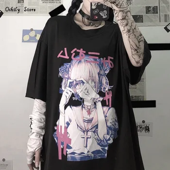 Gotic T-shirt Femei 2021 Supradimensionate Harajuku Vintage de Top de sex Feminin de Vară Alt Haine Estetice Anime Print Tee Camasa
