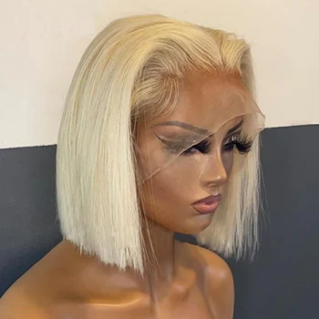 HD Transparent Bob Scurt Frontal Peruca blond 613 T Parte Peruci Fata Dantelă Brazilian Drept Uman de Păr Negru Pentru Femei