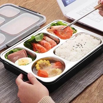 HOONRA din Oțel Inoxidabil, Caseta de Prânz Recipient Pentru Copii 5 Compartimente Container pentru Alimente Cu Termice Cutie Bento etanșe Drinkware