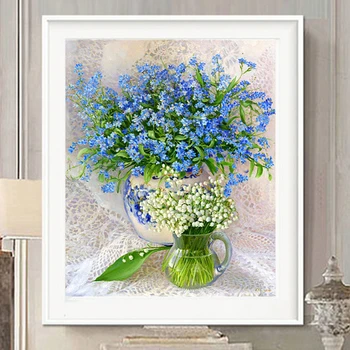 HUACAN 5D DIY Diamant Pictura Vaza cu Flori cruciulițe Plină Piața de Foraj Mozaic cu Margele de Artizanat Kituri de Pietre Imagine