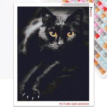 Huacan Complet Piața Diamant Arta Pictura Mozaic Pisica Neagra Set De Diamant Broderie Cusatura Cruce Animal Home Decor