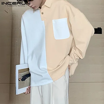 INCERUN Bărbați t-Shirt Brand Rever Respirabil Maneca Lunga Casual Moda Streetwear Tricouri 2021 Buzunare Butonul Camisa S-3XL