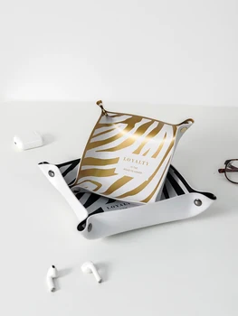 Intrarea Cheie Desktop Gustare Cosmetice Golden Model Zebra Piele Depozitare Bagaje Tavă Coș Cutie Creative Nordic Ins Stil