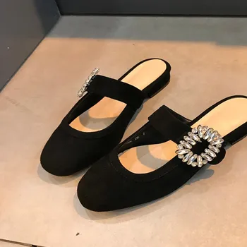 Koovan Femei Incaltaminte Papuci Exterior Purta Primăvara anului 2021 Nou Cap Rotund de piele de Căprioară Superficial Mareelor Catarama Muller Diamant Pantofi mici