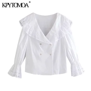 KPYTOMOA Femei 2021 Moda Cu Broderie Ornamente Alb Bluze Vintage V-Neck Maneca Lunga Femei Tricouri Blusas Topuri Chic