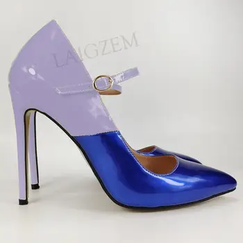 LAIGZEM Efect Holografic Femei Tocuri inalte 2020 Contrast de Culoare Stilet Pompe de Pantofi de Femeie Tacones Zapatos Salto Alto Dimensiune 34 47