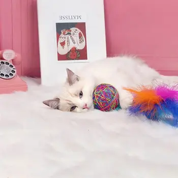 Legendog 2 buc Colorat Pisica Minge Jucării Fals Pene Decor de Formare Pisica Jucarie Pisica Jucarie animal de Companie Interactive Consumabile Pisica Favoruri