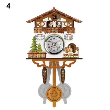 Lemn Cuc Ceas de Perete Bird Timp Bell Leagăn de Alarmă Ceas Domiciliu Art Decor SCVD889
