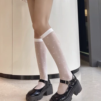 Lolita Inima Sosete Femei JK Ultra-subțire de Șosete Lungi de sex Feminin Transparent de Înaltă Genunchi Șosete Fete Dress calcetines mass-media