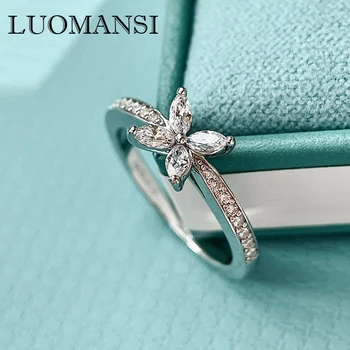 Luomansi -S925 Argint cu Patru frunze Floare Inel cu Diamant Spumant Prietena Cadou de Petrecere Bijuterii Fine