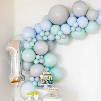 Macaroon Albastru Gri Albastru Tiffany Balon Ghirlanda Kit global DIY Pastelate Balon Latex Baby shower Ziua de nastere Aniversare Decor