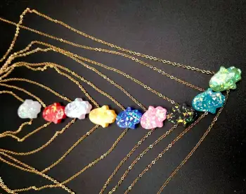 Mai Multe Culori Hamsa Piatra Opal Pandantiv Colier Fatima Parte Din Oțel Inoxidabil Lanț De Aur Cravată Cadouri Femme