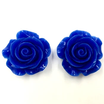 Margele Spacer Camee Albastru Inchis DIY Rășină Floare Trandafir Forma de Bijuterii DIY Face Găsirea 28x27mm 10buc