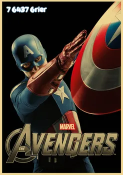 Marvel Super-Erou Stil Retro Hârtie Kraft Afis Iron Man, Captain America, Black Widow Familie Pictura Decor De Perete Autocolant