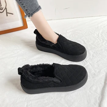 Mocasini de Blană pentru Femei Pantofi Platforma Slip-on Rotund Toe Modis Casual Femei Adidași Saboți Aluneca Pe Noi 2020 de Agrement de Iarna Slip-On