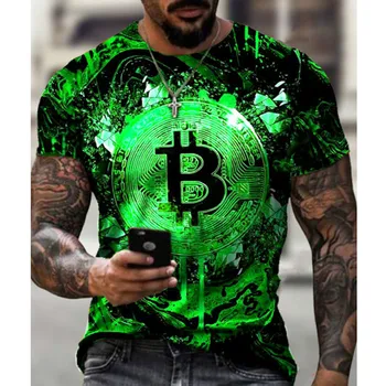 Moda Casual Maneca Scurta Sport pentru Bărbați T-shirt Mare Rotund Gat Bitcoin 3D de Imprimare T-shirt Respirabil Fitness Îmbrăcăminte pentru Bărbați