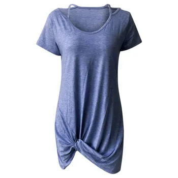 Moda de vara Doamnelor Bretele V-neck Maneca Scurta Înnodate T-Shirt Dress Solid Confortabil Culoare Pură Înnodate Scurt 02*