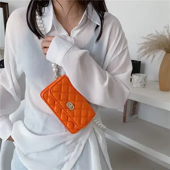 Moda De Vara Pentru Femei Diamond Zăbrele Ștrasuri Din Mărgele Lanț De Saci De Umăr Neon Orange Ambreiaj Geanta Crossbody Design De Brand Posete Din Piele Pu