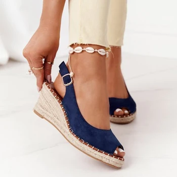 Moda Peep Toe Sandale Femei Tocuri Inalte 2021 Vara Platforma Wedge Culoare Solidă De Cânepă Toc Doamnelor Sandale De Plaja Streetwear