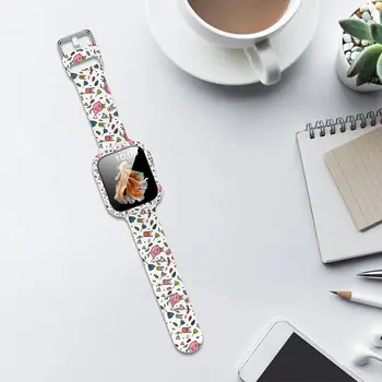 Modelul Floral Imprimat Caz+Curea Pentru Apple Watch Band 38mm 42mm 40mm 44mm cu Geam Pentru iWatch Serie SE 6 5 4 3 2 1