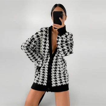 MUICHES Casual Geometrice Anglia Stil Pulover Femei V-Neck Singur Pieptul Cardigan cu Maneci Lungi 2021 Noi O\W Data de Birou