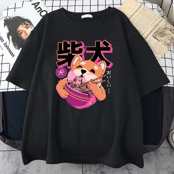 Mănânce Tăiței Drăguț Shiba Inu Print Mens Shirt de Vară Desene animate Îmbrăcăminte de Modă T-shirt Confortabil Topuri Supradimensionate Tricou Femeie