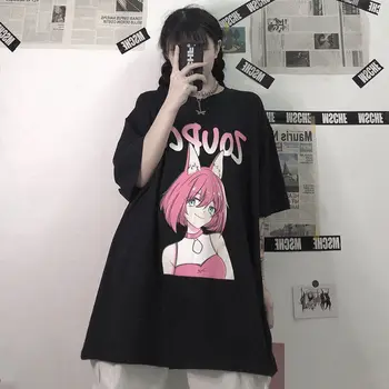 Negru Desene Animate Tricou Streetwear Femme Vara Supradimensionat Tricou Femei Harajuku Mâneci Scurte Topuri Tricou Hip Hop Gotic Tricou Fete