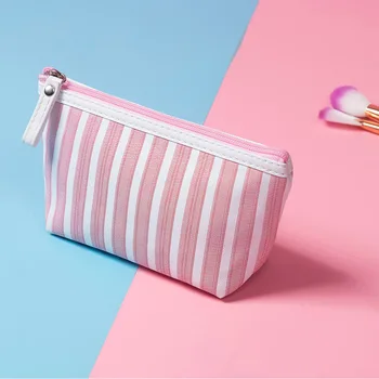 New Sosire fermoar Panza de sac de cosmetice Pentru Femei Ieftine de Călătorie articole de Toaletă Organizator Make up Genti Femei cu Dungi Imprimate