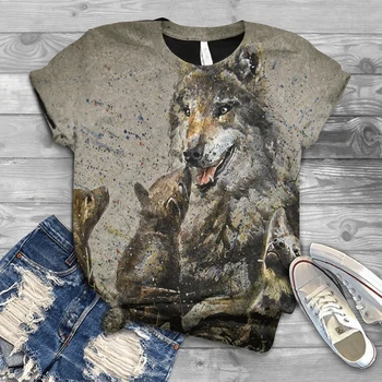 Noi de vânzare fierbinte animal print cu mânecă scurtă cu mânecă scurtă de vară 3DT cămașă cap de lup cuplu tricou animal sus streetwear