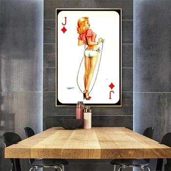 Nordic Retro Fata Sexy Poker Citate de Postere si Printuri de Arta de Perete de Imagine pentru Camera de zi Decor Acasă Cărți de Joc Panza Pictura