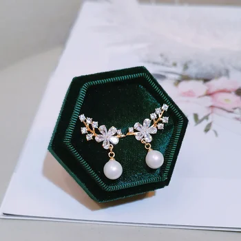 Noua Moda Coreeană Bijuterii Perla Picătură Cercei Drăguț Dulce Zircon Floare De Cristal Cercei Petrecere De Nunta Cercei Accesorii