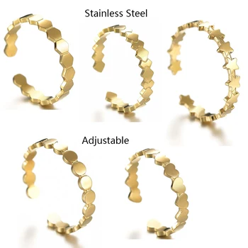 Noua Moda de Aur din Oțel Inoxidabil Inele pentru Femei Stele Rotund Inima Inel Reglabil Geometrice Trupa Bijuterii Inel Statement anillos