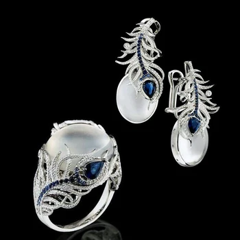 Noua moda rafinat retro doamnelor piatra inel zirconiu albastru creative flori doamnelor bijuterii inel