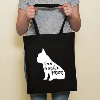 Noul Câine Drăguț Moda Harajuku Cumpărături Negru Saci De Panza Tote Sac Bulldog Mama Teckel Reutilizabile Sac De Pânză Geantă Umăr Saci