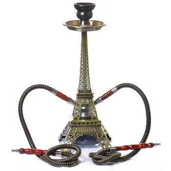 Noul Model de Metal Paris Turnul Shisha Conducta de Bază de Sticlă Narghilea Set cu Dublă pentru două Țevi Ceramice Castron Cărbune Clește Chicha Narguile