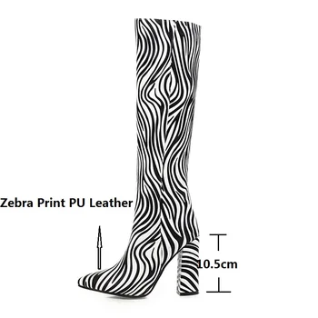 Ochanmeb Zebra Print Genunchi Ridicat Cizme Femei de Mari Dimensiuni 43 cu Toc Gros Toamna Iarna Cizme Lungi Femeii a Subliniat Toe Pantofi Toamna