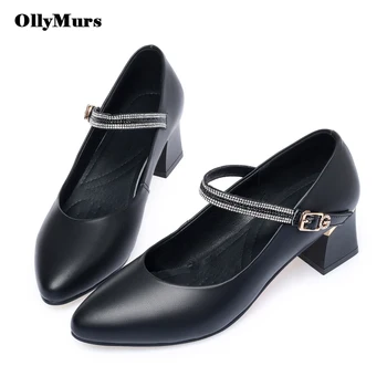 OllyMurs Culoare Solidă Tocuri Groase Pompe de Moda Pătrat Pantofi cu Toc Femei Plus Dimensiune din Piele Femei Pantofi Biroul de Partid