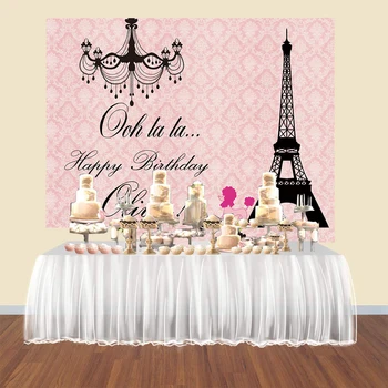 Parizian Paris petrecerea tematica fundal Turnul Eiffel damasc roz fundal, banner, poster coustom bomboane desert tabel