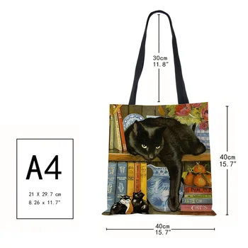 Personaliza Pictură în Ulei Cat de Imprimare Femei Designer Tote Pungi Lenjerie de Cumpărături Refolosibile Geanta Pentru Alimente Saci de Umăr pentru Doamna