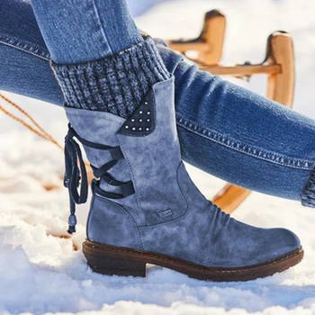 Piele De Căprioară Femei De Iarnă De La Jumătatea Vițel Cizme Turma Pantofi De Iarna De Moda Doamnelor Cizme De Zapada Pantofi Coapsei Mare De Piele De Căprioară Cald Botas Zapatos De Mujer