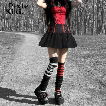 PixieKiki Neagra Plisata Fusta cu Bretele Gotice Punk E-fete Haine Emo Kawaii Harajuku Micro Fuste Mini Y2k Grunge P80-BI15