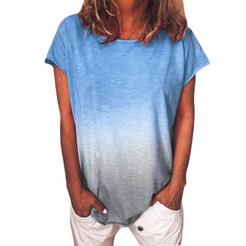Plus Dimensiune Femei Casual Tie Dye T-Shirt De Vara Scurte Gât Rotund Maneca Tee Top