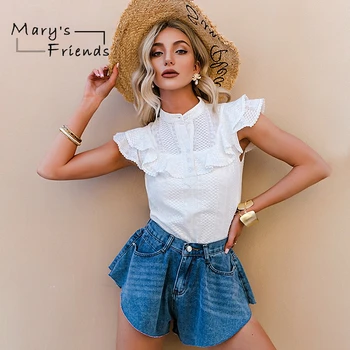 Prietenul lui Mary Fashion Casual de Top Solid Zburli Dantela Femei Top Brodate Butonul Led Tricou Femei Bluza Femei Femei Topuri