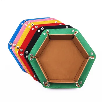 PU Catifea Hexagon Zaruri Tava de Pliere Pliabil Rulare Bord din Piele de Joc Cutie de Depozitare Diverse Tava de Stocare de Masă Jocuri de Tablă