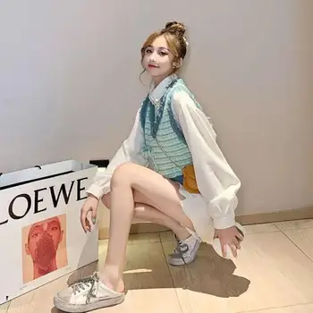 Pulover Tricot Vesta Femei 2020 Primăvară Coreeană Stil Vintage Carouri Ciucure Buzunar V Gâtului Fără Mâneci Pulover Scurt Vesta T549
