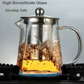Pătrat De Sticlă Rezistentă La Căldură Ceainic Cu Oțel Inoxidabil Filtru Infuzor Ceai Puer Fierbător Clar Pahar De Ceai Ceașcă De Ceai, Seturi