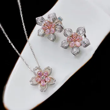 QTT Drăguț de Flori Pandantiv Colier cu Lanțuri de Argint Roz AAA Cubic Zirconia Cravată Colier Pentru Femei Fata de Nunta, Bijuterii 2021