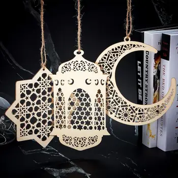Ramadan Eid Mubarak Netoxic Ambarcațiuni de Lemn Lună Placa Decor Acasă Agatat Ornament Consumabile Partid pentru Ferestre, Uși, Festivalul de Petrecere