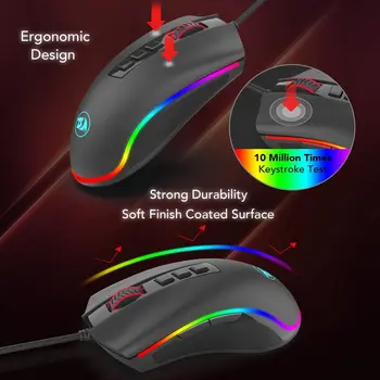 Redragon M711 Cobra Mouse de Gaming 16,8 Milioane de Culori RGB cu iluminare din spate de 10.000 DPI Reglabil Prindere Confortabilă 7 Butoane Programabile
